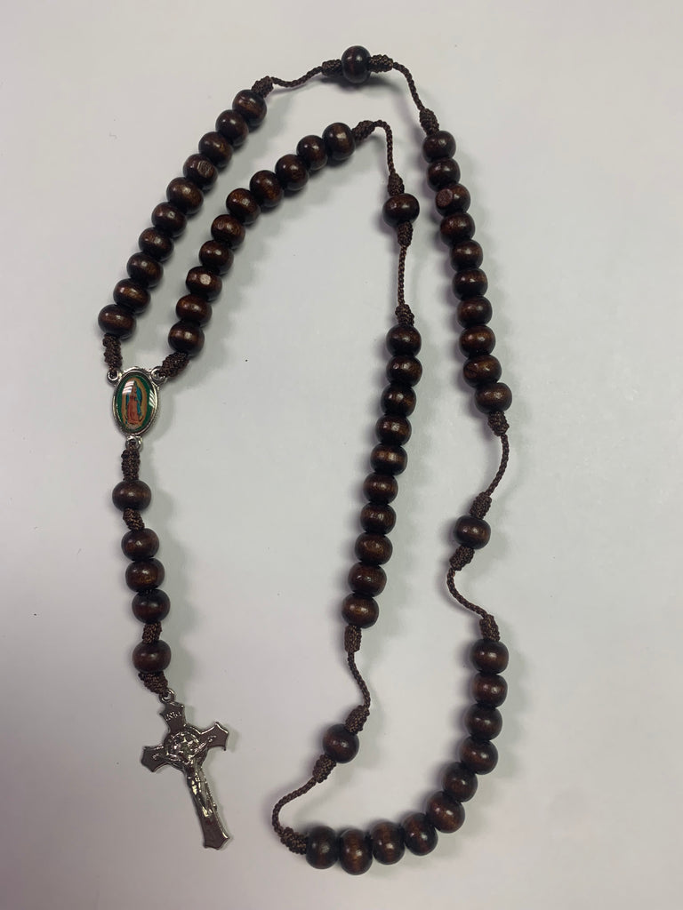 Handmade Rosary - Brown Wood Beads with Silver Cross