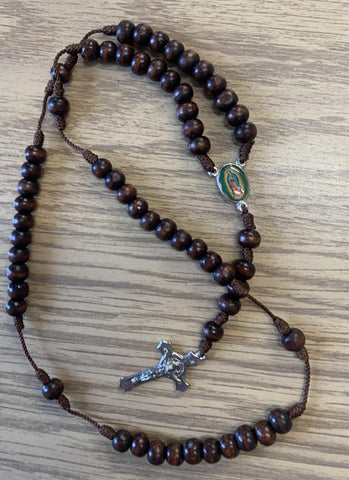 Handmade Rosary - Wooden Beads with Silver Cross