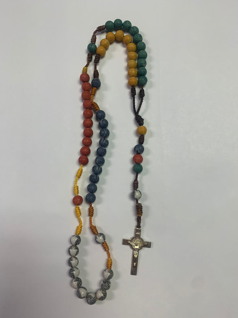 Handmade Rosary - Multi-Wood Bead Rosary with Silver Cross