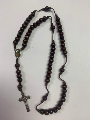 Handmade Rosary - Brown Wood Beads with Silver Cross