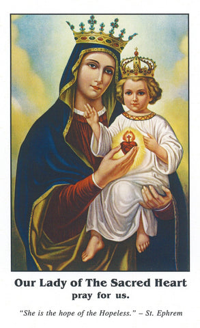Prayer Card of Our Lady of the Sacred Heart - Pack of 10